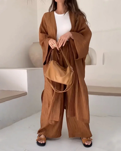 Cardigan long fendu deux pièces décontracté femme