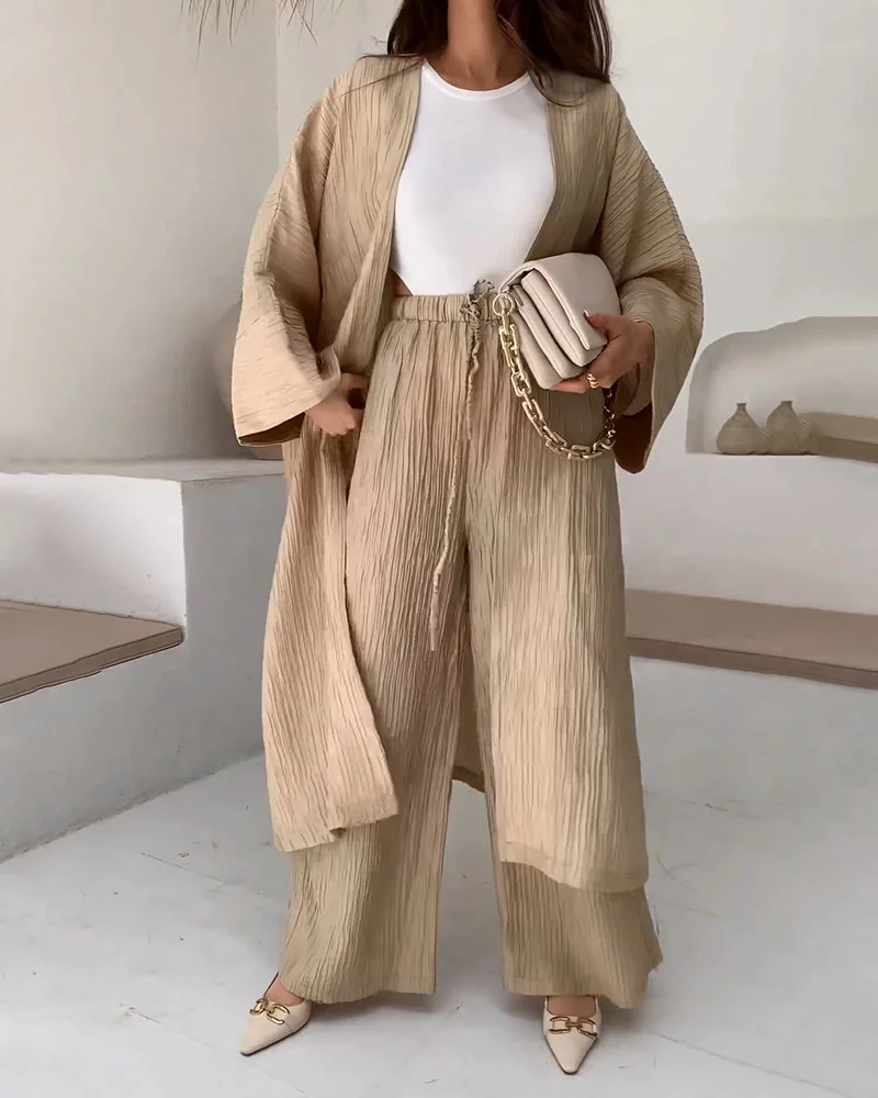 Cardigan long fendu deux pièces décontracté femme