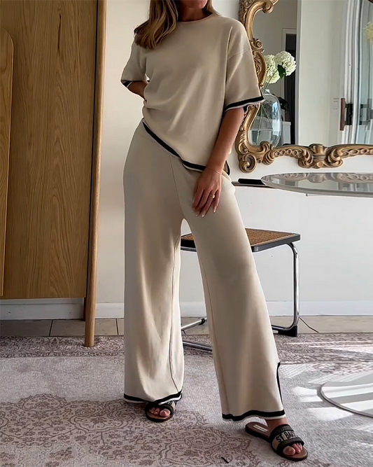Ensemble top manches courtes et pantalon col rond femme
