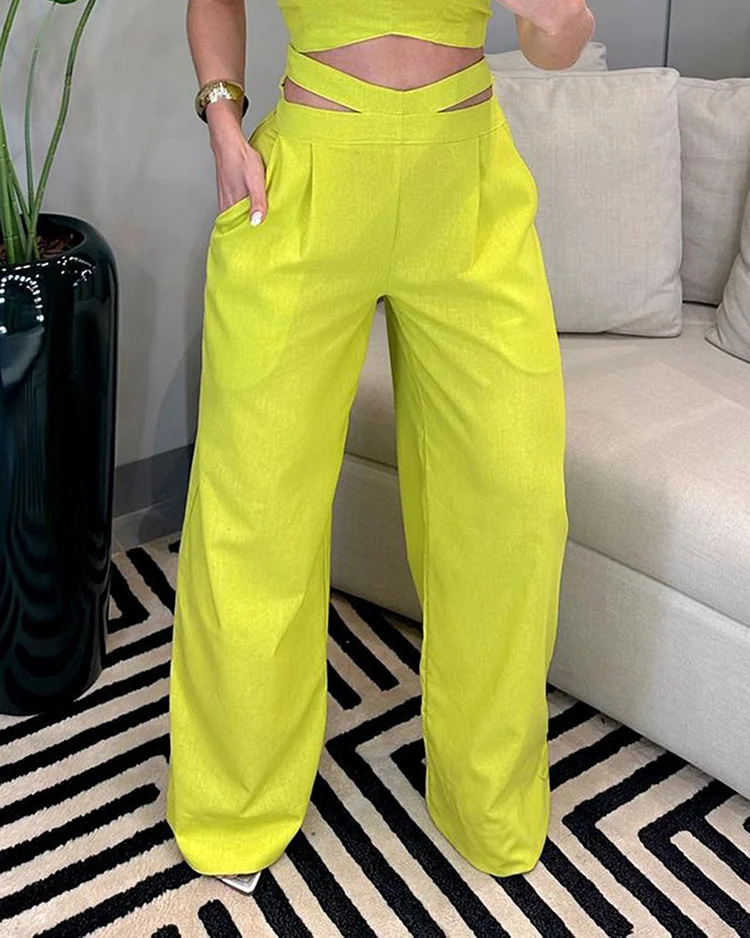 Ensemble top et pantalon col rond femme