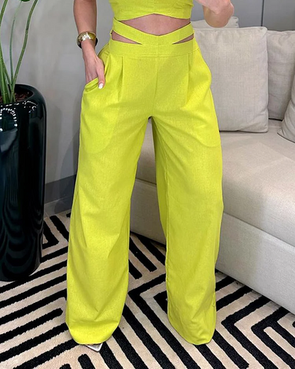 Ensemble top et pantalon col rond femme