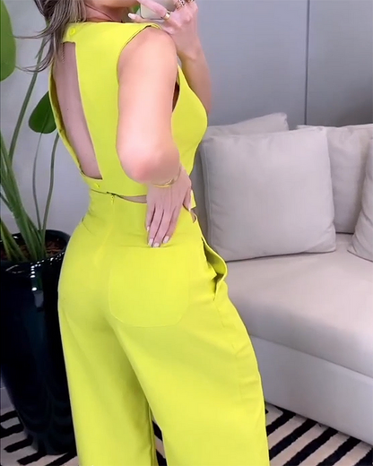 Ensemble top et pantalon col rond femme