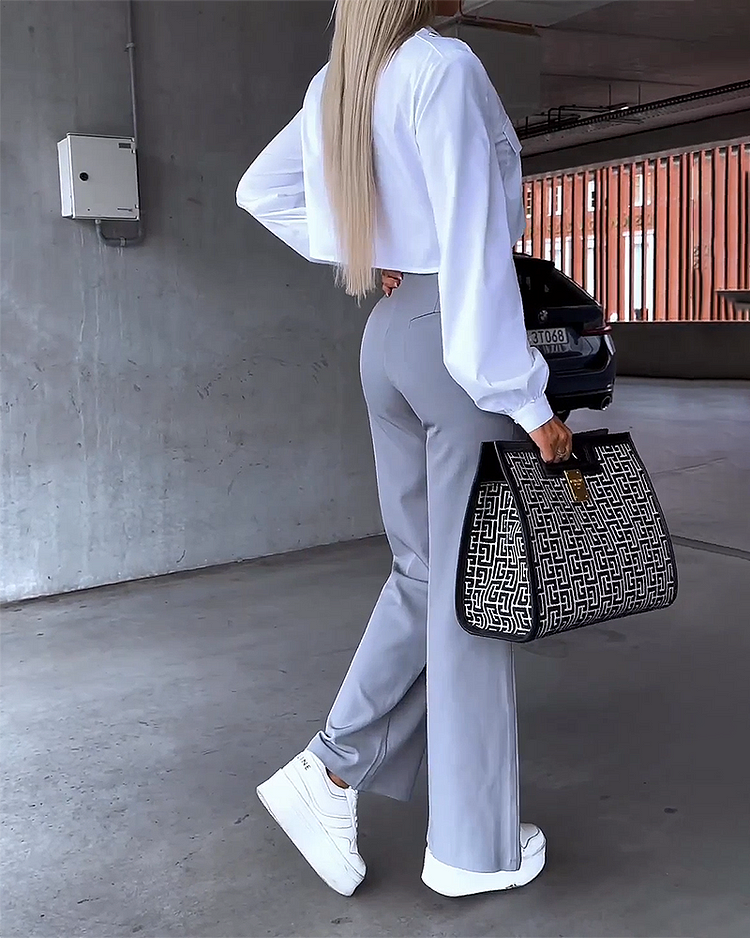 Ensemble haut à revers et pantalon manches longues femme