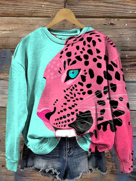 Sweat-shirt col rond imprimé animal femme