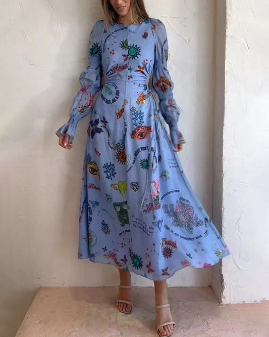 Robe longue manches lanternes peintes femme