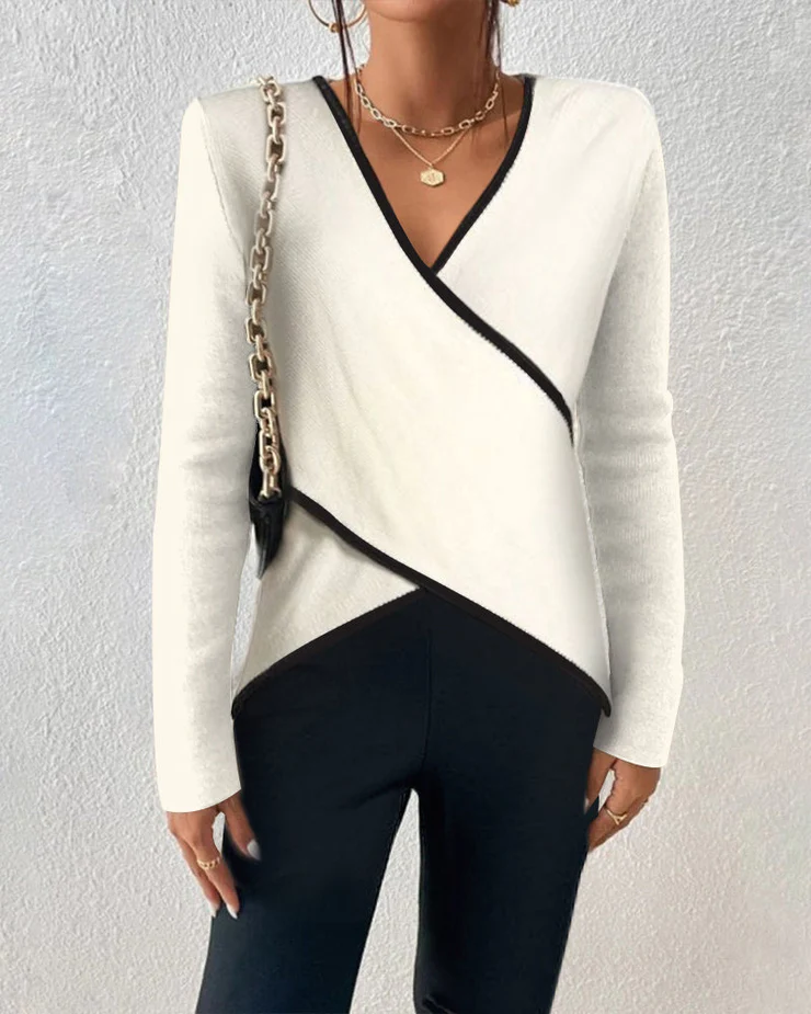 Pull col V manches longues femme – Ivory