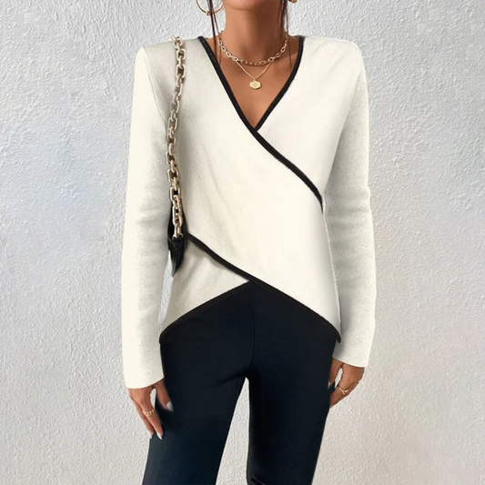 Pull col V manches longues femme – Ivory
