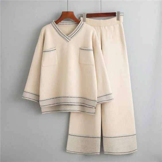 Ensemble deux pièces col V manches longues femme – Gabriella