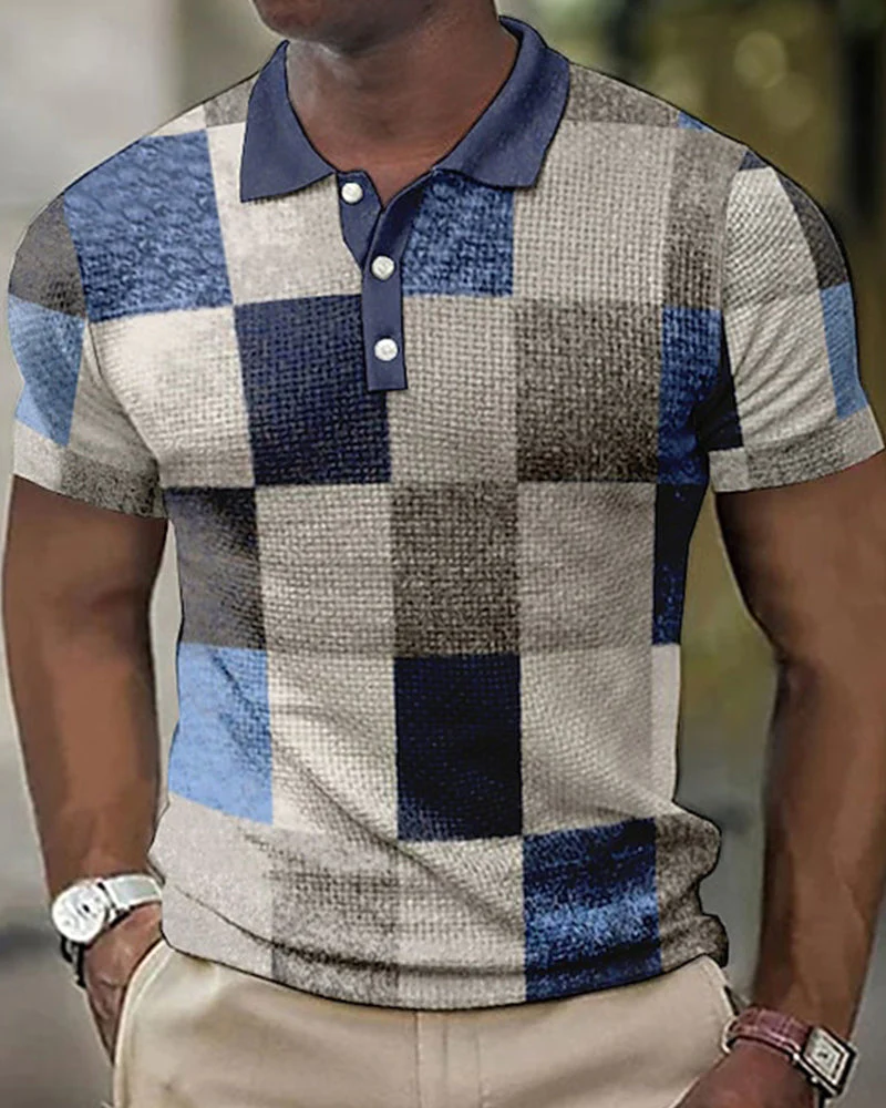 Polo manches courtes à carreaux homme