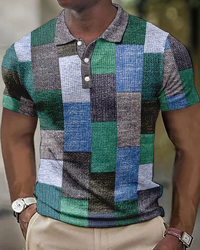 Polo manches courtes à carreaux homme