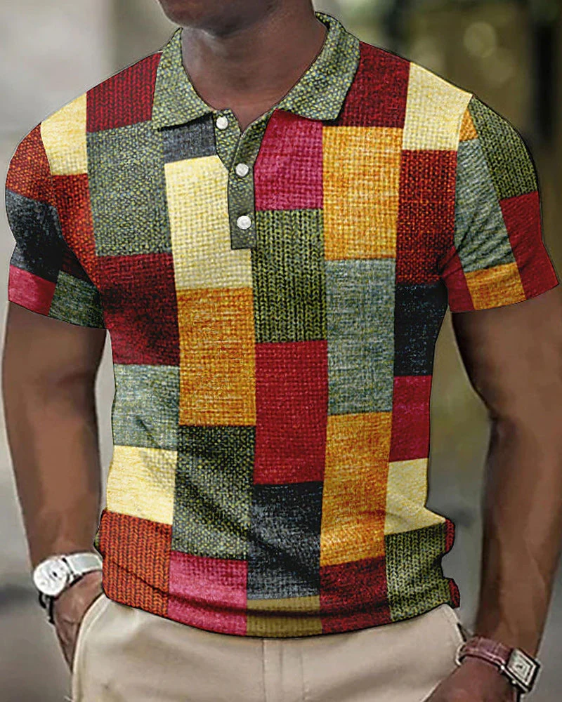 Polo manches courtes à carreaux homme