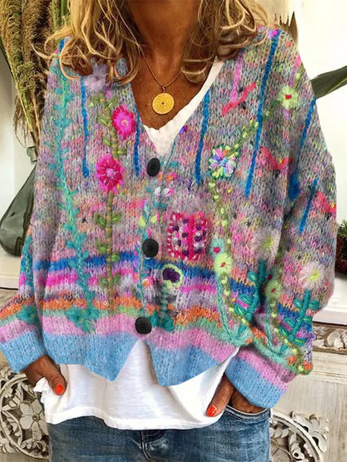 Cardigan boutonné en flanelle rétro femme – Fiona