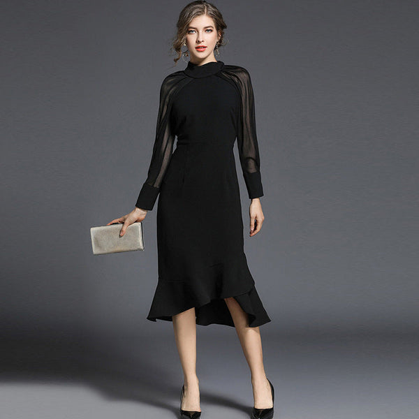 Robe courte unie manches longues femme – Brenda