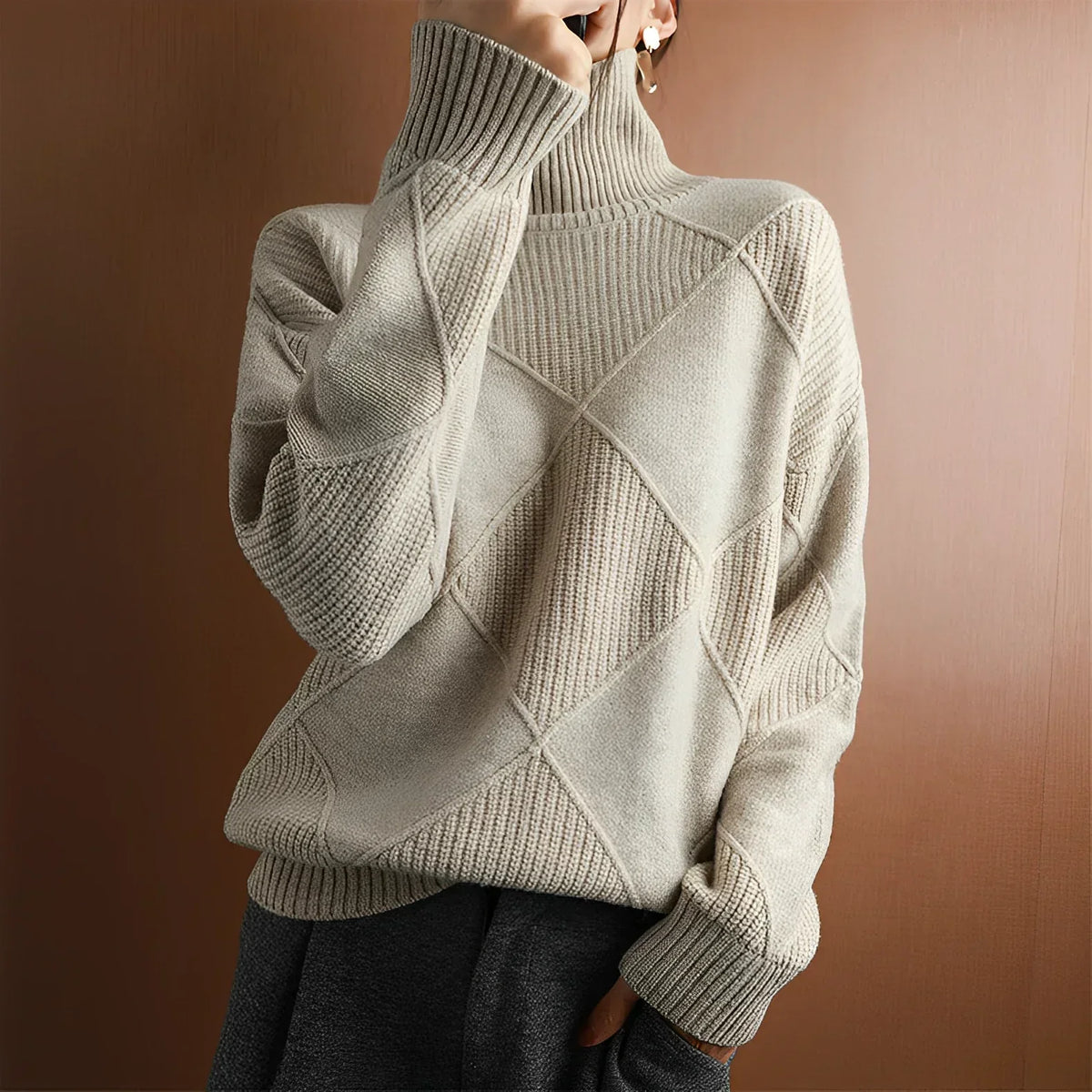Pull col roulé en grosse maille femme