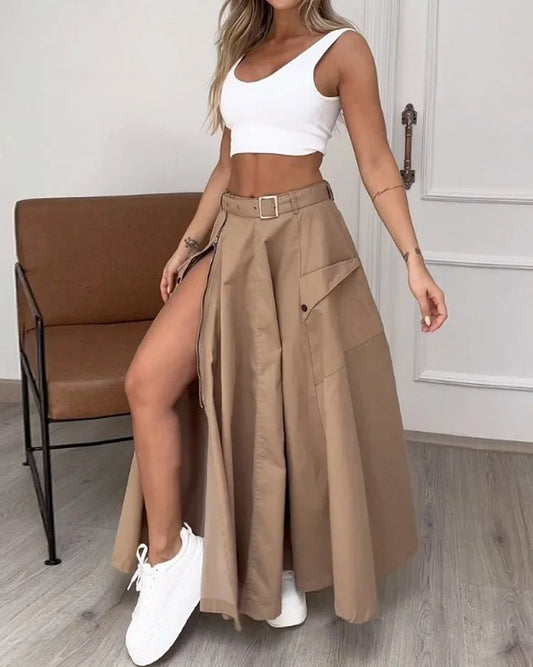 Ensemble deux pièces sans manches fendu uni femme – Emma