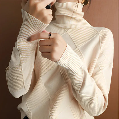 Pull col roulé en grosse maille femme