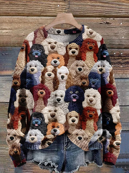 Pull en maille imprimé chien femme