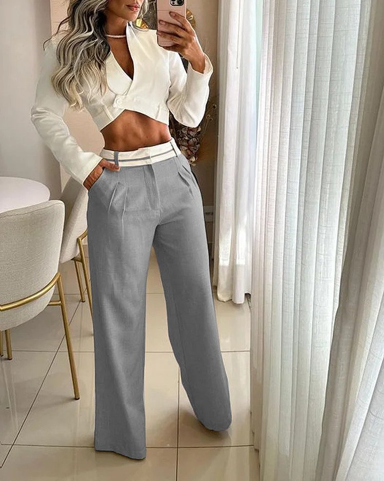 Ensemble top et pantalon à revers femme