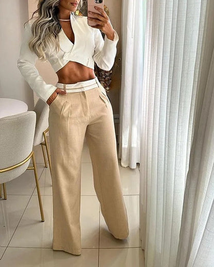 Ensemble top et pantalon à revers femme