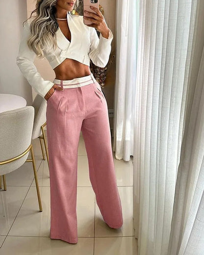 Ensemble top et pantalon à revers femme
