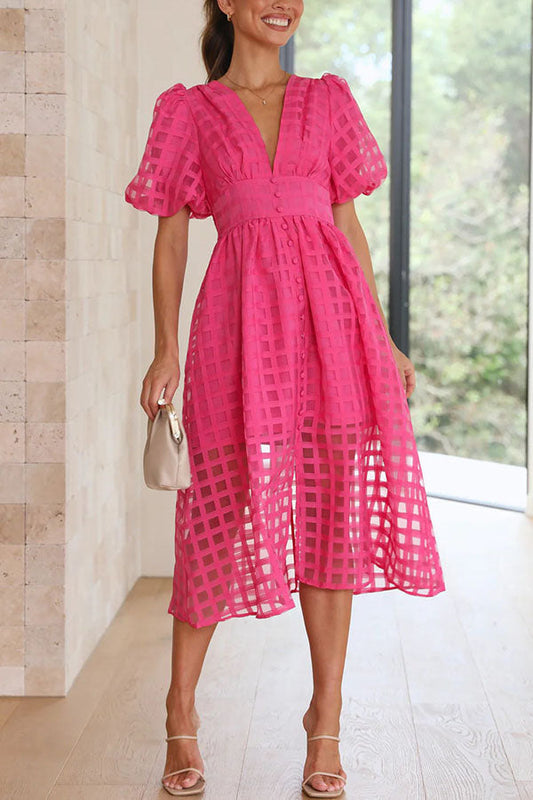 Robe midi à motifs manches bouffantes femme