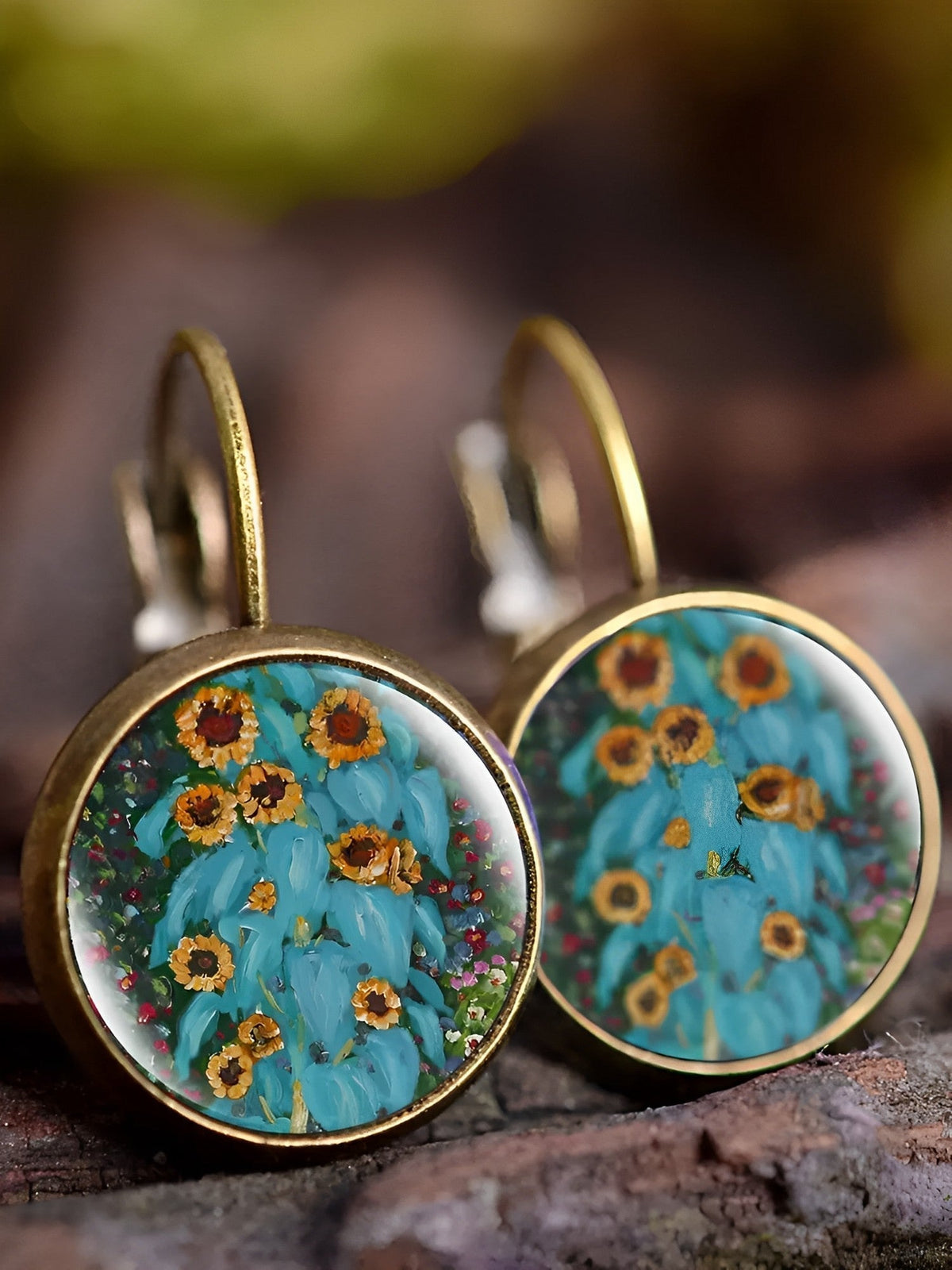 Boucles d'oreilles vintage peinture à l'huile femme