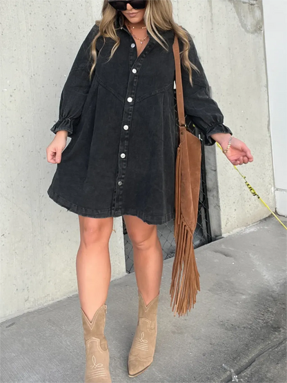 Robe en jean délavé manches bouffantes femme