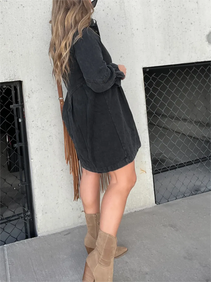 Robe en jean délavé manches bouffantes femme