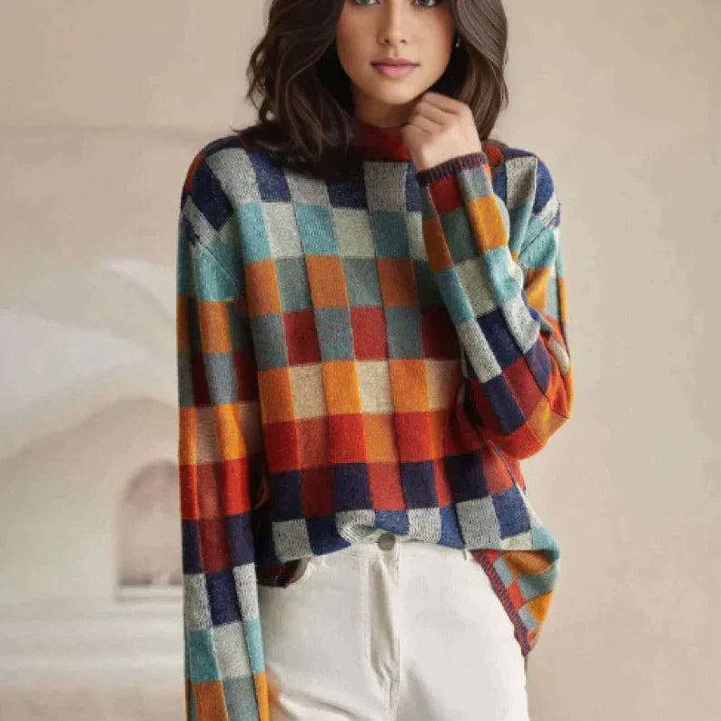 Pull col roulé patchwork en cachemire femme – Anna