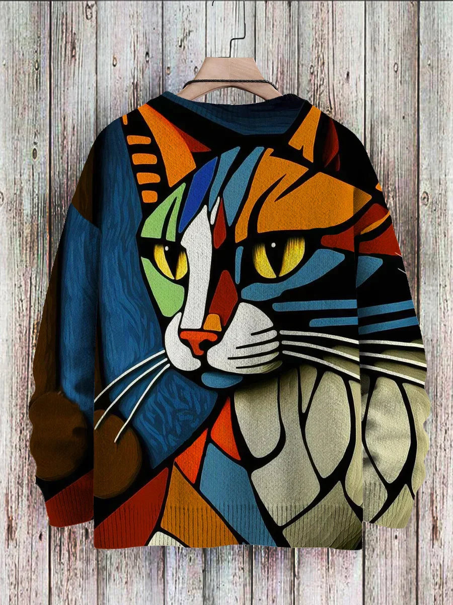 Pull en maille imprimé chat multicolore femme – Jake