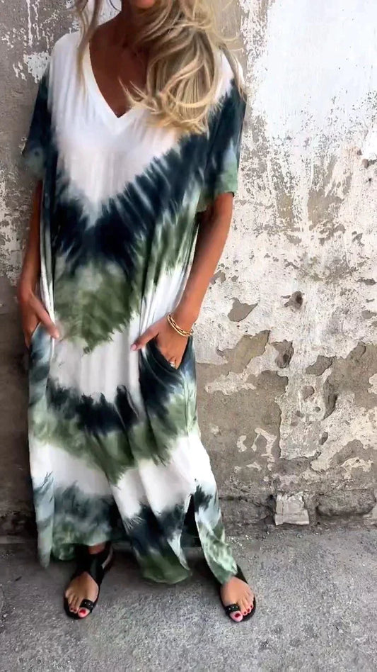 Robe longue col V à nouer femme – Olivia