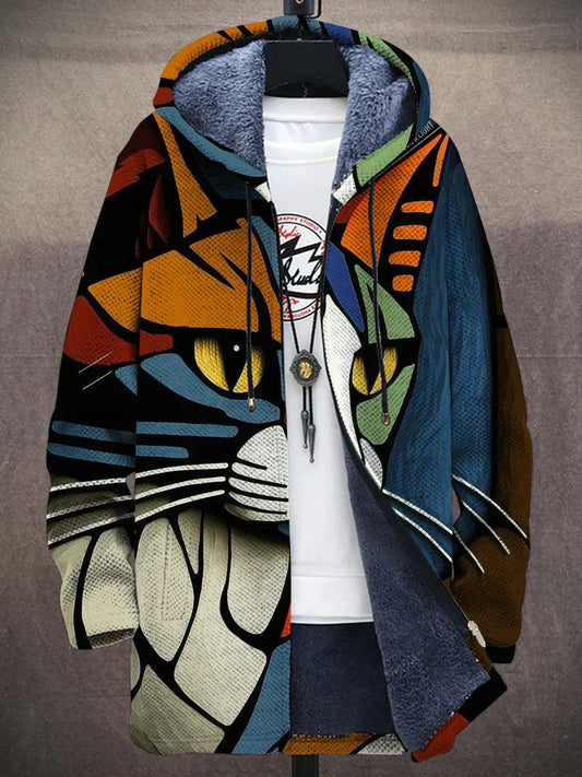 Manteau cardigan en peluche imprimé chat mixte – Garfi