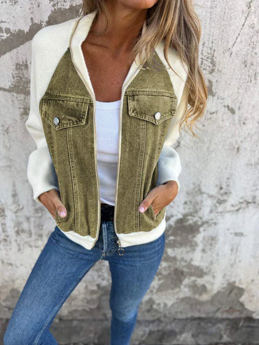 Veste zippée col V décontractée femme – Maria