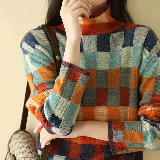 Pull col roulé patchwork en cachemire femme – Romina