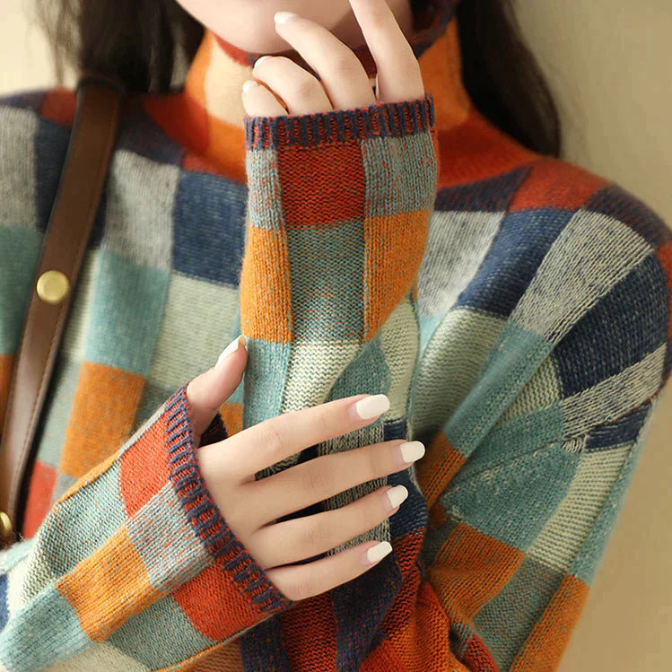 Pull col roulé patchwork en cachemire femme – Romina